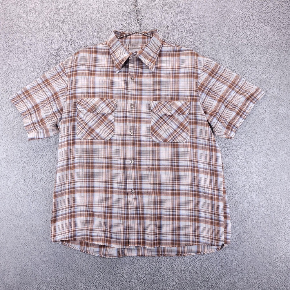 VTG 70s Big Mac Shirt Mens M Orange Plaid Short Sleeve Western JC Penneys